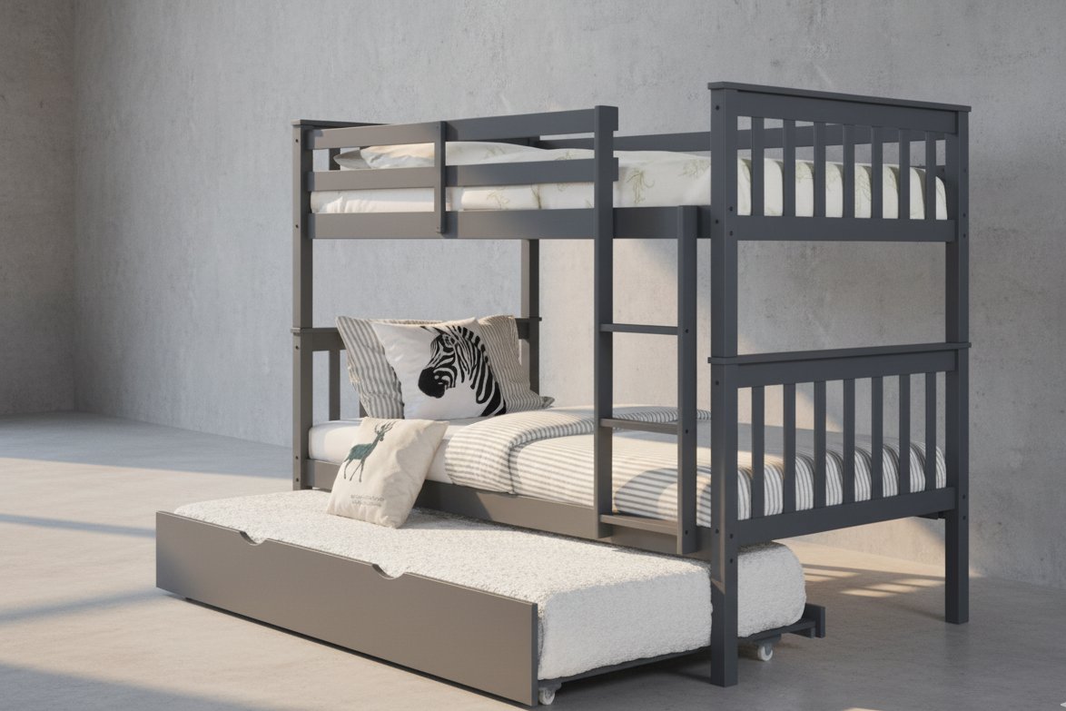 Heavy Duty Gunmetal Metal Bunk Bed Frame - Twin Over Twin