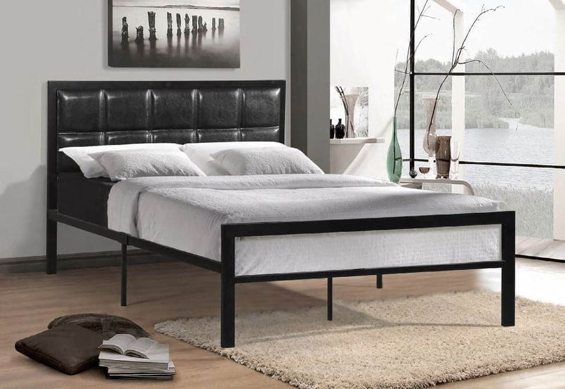 Black Padded Headboard Metal Bed