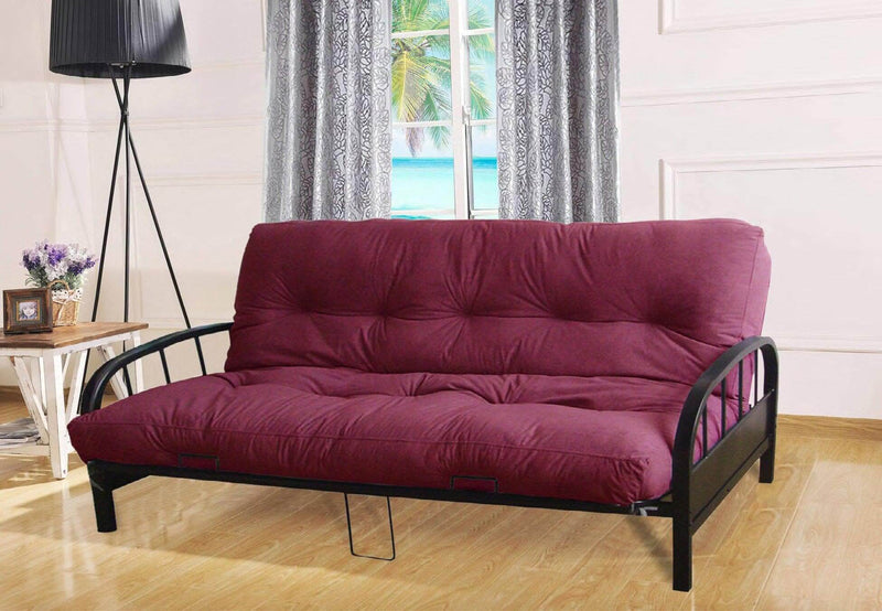 Shown Burgundy Black Metal Futon