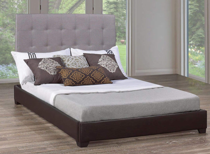 Grey Fabric Headboard optional Espresso Platform shown