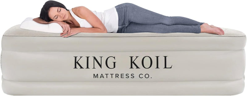 King Koil Pillow Top Plush Queen Air Mattress With Built-in High-Speed Pump Best For Home, Camping, Guests, 20