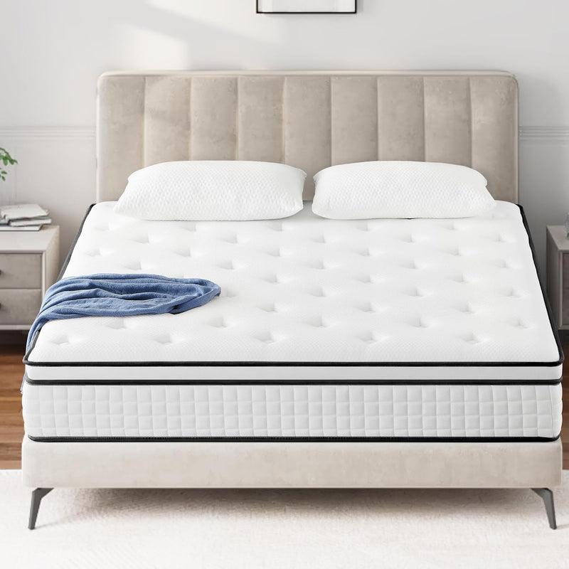 Queen Mattress, 12 Inch Spring Mattress in a Box with Gel Memory Foam, Individually Wrapped Pocket Coils Innerspring, Pressure-Relieving and Supportive,Non-Fiberglass,Mattress Queen Size