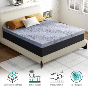 Queen Mattress，10 Inch Mattress Twolike Gel Memorys Foam Mattress in Box, Mattress for Back Pain Reliefs, Double Bed Mattress for Sleep Supportive and Pressure Alleviation