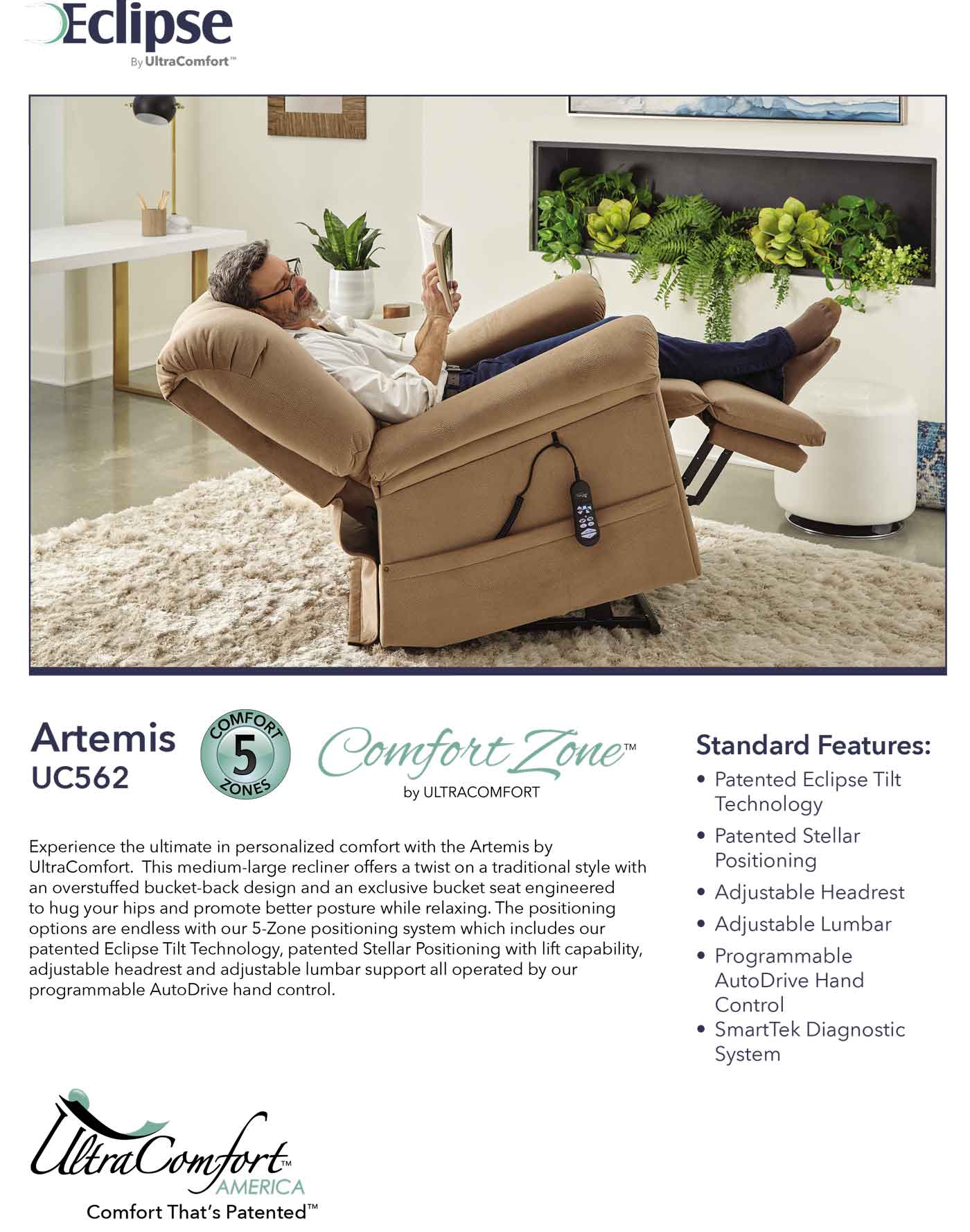 Artemis Power Lift Recliner Chair by Ultra Comfort (Leather or Fabric ) Massage & Heat