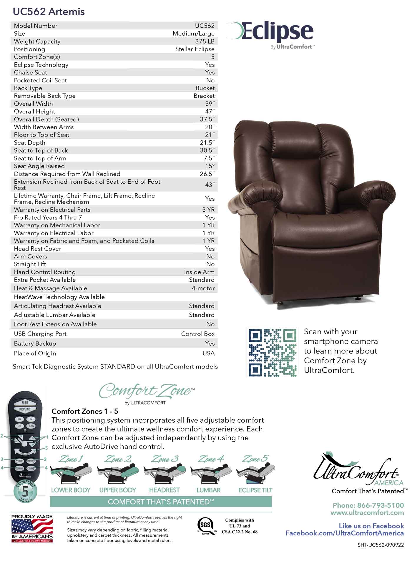 Artemis Power Lift Recliner Chair by Ultra Comfort (Leather or Fabric ) Massage & Heat