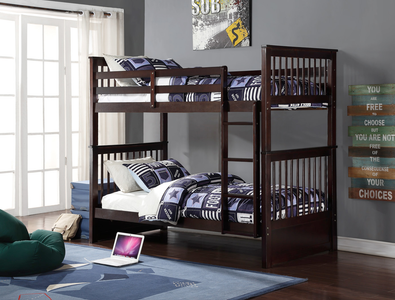 Single over Single Convertible Wood Bunk Bed in Espresso Colour Convertible