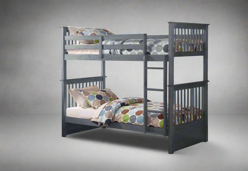 Grey Wood Mission Style Twin over Twin (Single) Bunk Bed with Convertible Design