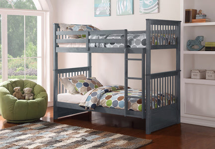 Grey Wood Mission Style Twin over Twin (Single) Bunk Bed with Convertible Design