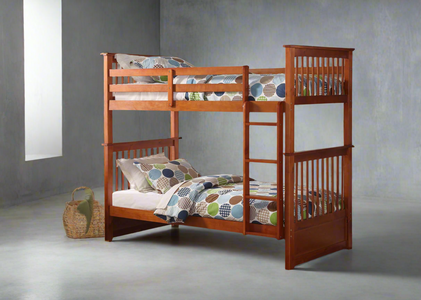 Mission Honey Oak Wood Bunk Bed Single over Single (Twin) with Convertible Design