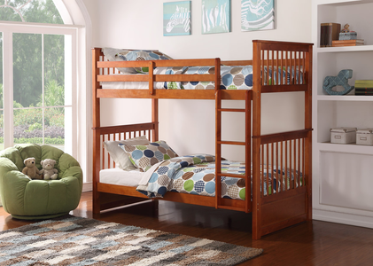 Mission Honey Oak Wood Bunk Bed Single over Single (Twin) with Convertible Design