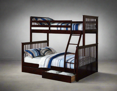 Espresso Wooden Storage Twin over Double Bunk Bed with Drawers