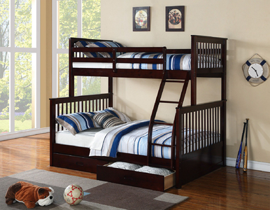 Espresso Wooden Storage Twin over Double Bunk Bed with Drawers