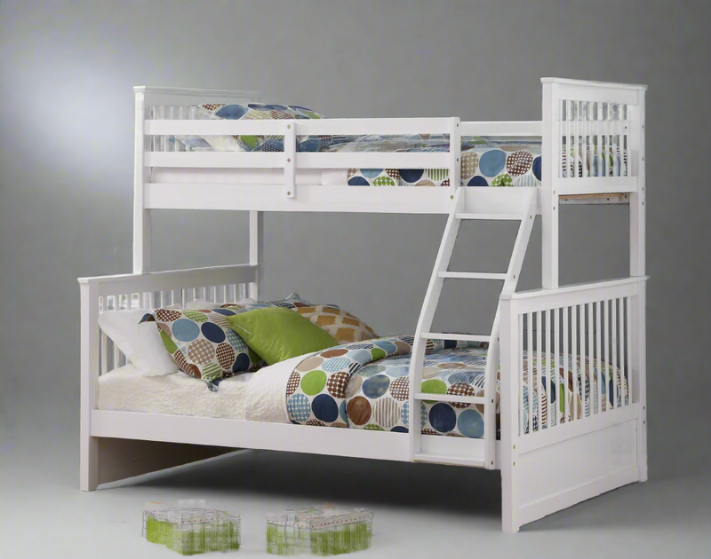 Twin over Full (Single over Double) White Wooden Misssion Style Bunk Bed Convertible