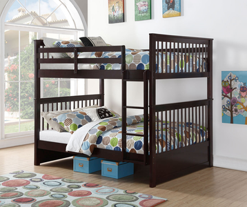 Espresso Double over Double / Full Wooden Bunk Bed Convertible