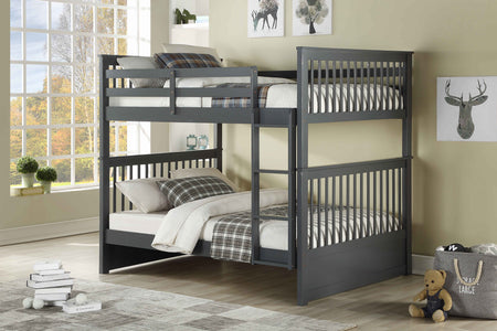 Grey Wood Double over Double Mission Style Bunk Bed Convertible