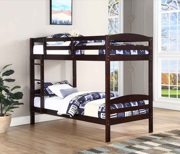 Espresso Wooden Twin over Twin Bunk Bed Convertible to Two Twin Beds