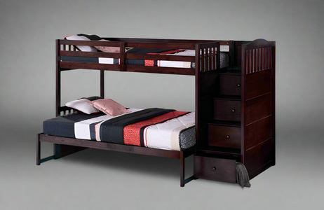 Twin over Double 39"/54" RHF Staircase Bunk Bed in Espresso Includes Drawers