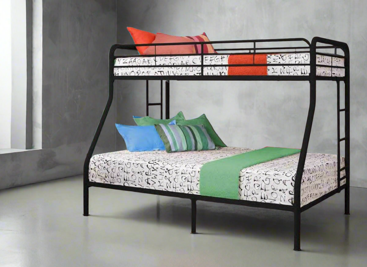 Black Metal Twin over Double Full Bunk Bed with stairs