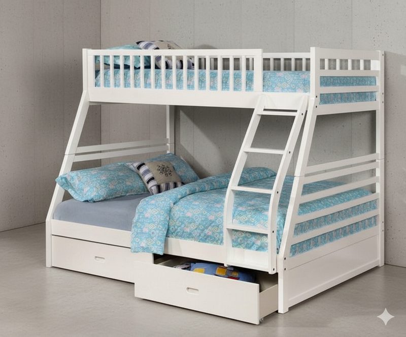 White Bunk Bed Twin over Double / Full includes Drawers Converts to two