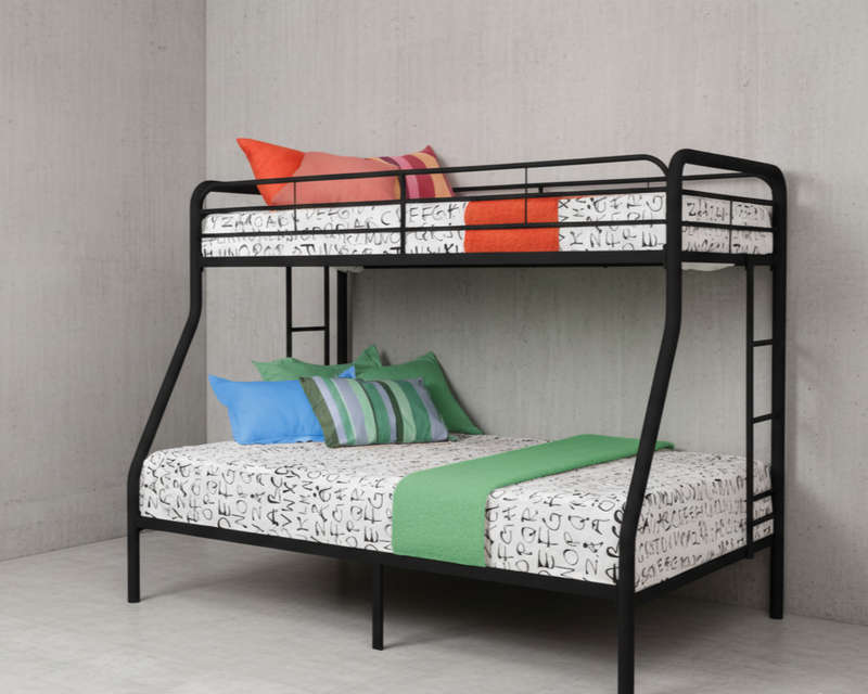 Black Metal Twin over Double Full Bunk Bed with stairs