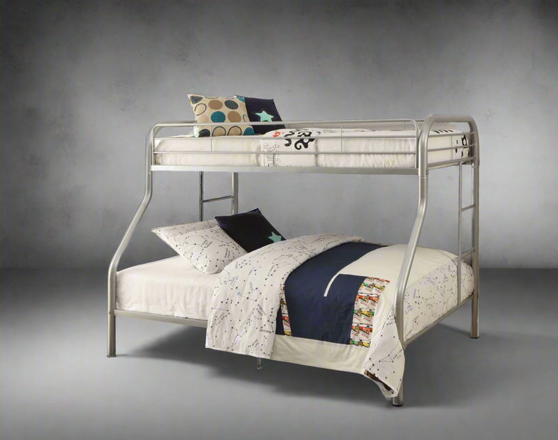 Grey Metal Twin over Double Full Bunk Bed with stairs