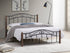 Walnut Wooden Rounded Post Bed with Black Metal Headboard & Footboard
