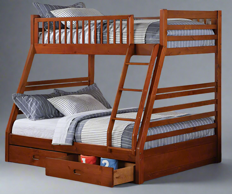 Honey Oak Wooden Bunk Bed Single over Double (Twin / Full) Converts to Two Twin Beds