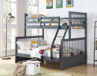 Grey Wood Twin over Double Bunk Bed Convertible with Ladder