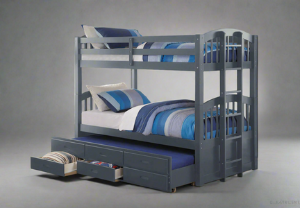 Single over Single Captains Bunk Bed with Pull out Drawer and Trundle