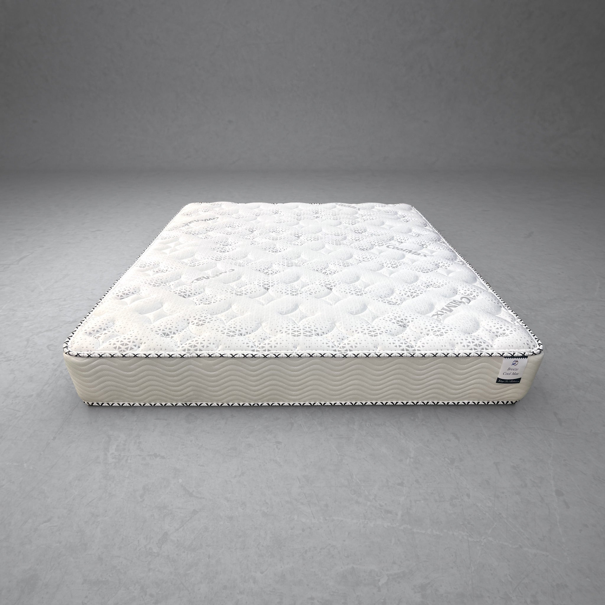 California King Breeze Cool Max 10" Medium Firm Tight top mattress on a concrete background