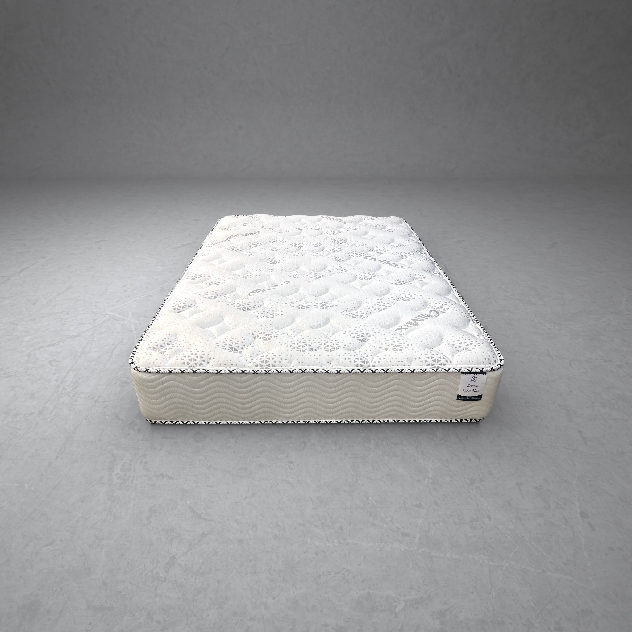 Double Full XL Breeze Cool Max 10" Medium Firm Tight top mattress on a concrete background