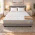 RV King Breeze Cool Max 10" Medium Firm Tight top mattress on a gray upholstered bed with two white pillows and a tan knit throw, in a bedroom with white nightstands, table lamps and a framed landscape print