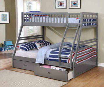 Grey Bunk Bed Twin over Double / Full includes Drawers Converts to two