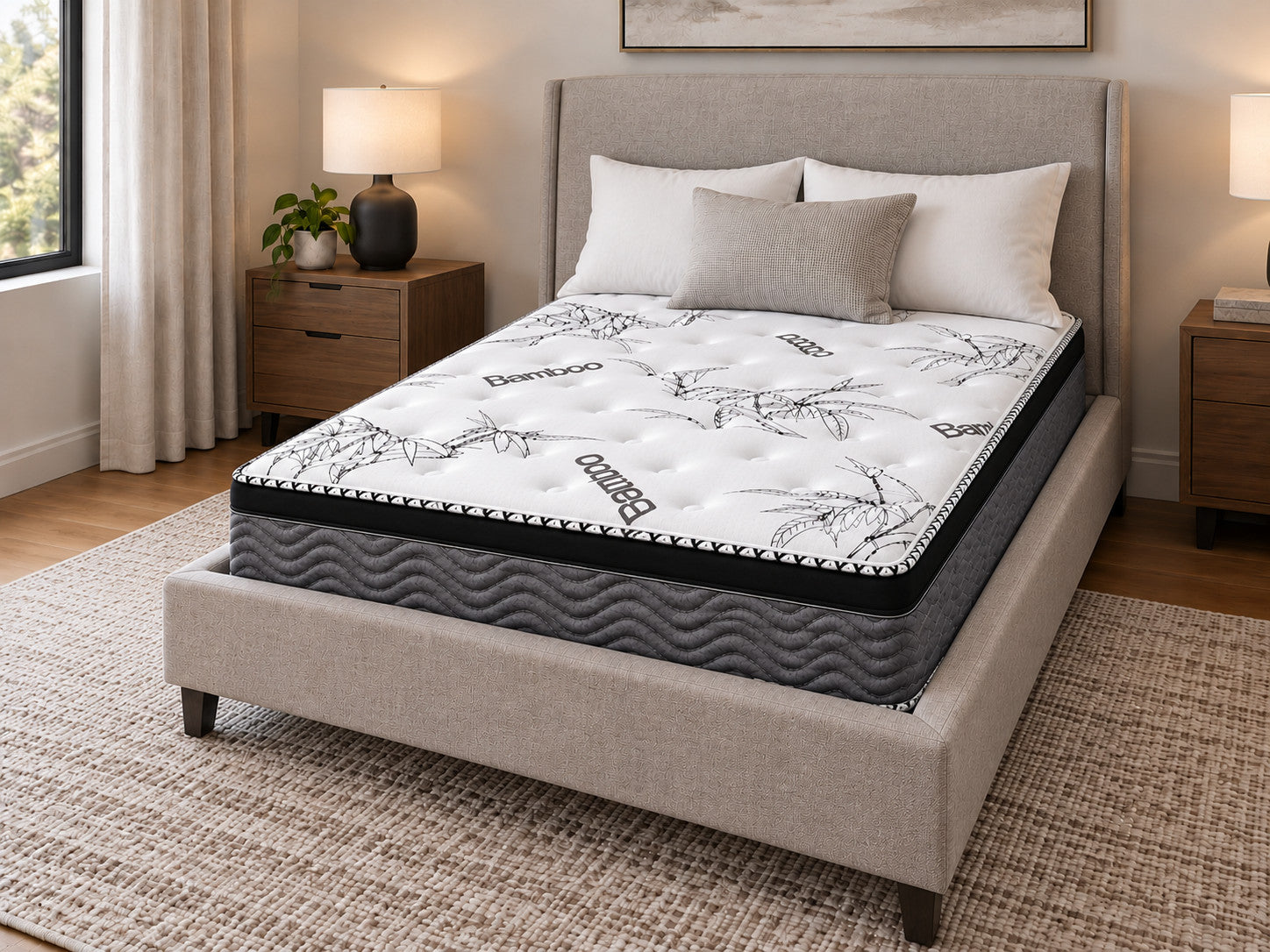 Double Spinal Rest 11" Medium Euro top mattress in a bedroom