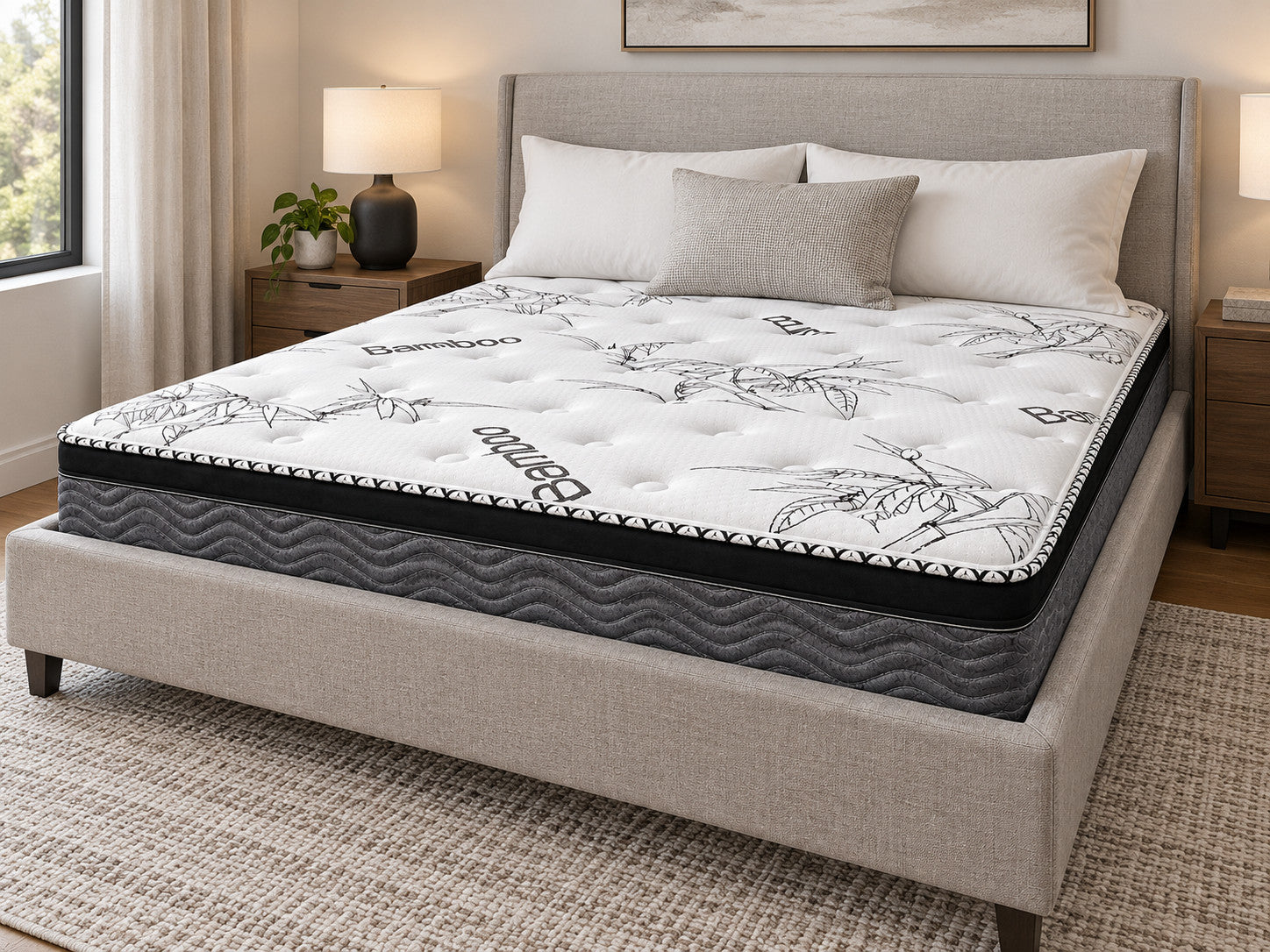 Queen Spinal Rest 11" Medium Euro top mattress in a bedroom