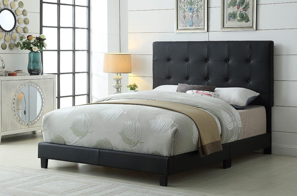 Button Tufted Platform Bed Twin Adjustable Headboard & Bed / Black - DirectBed