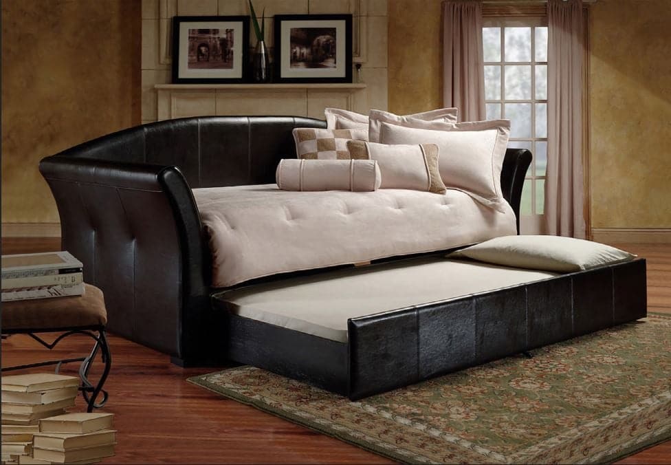 Black Pull-Out Trundle PU Day Bed - DirectBed