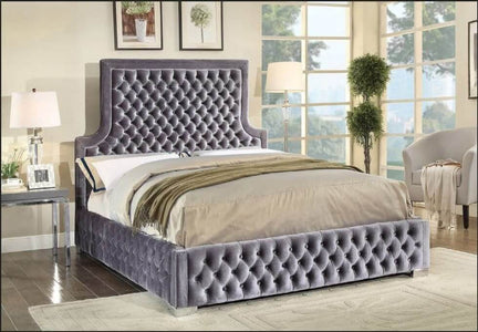 Grey Velvet Fabric Nailhead Bed - DirectBed