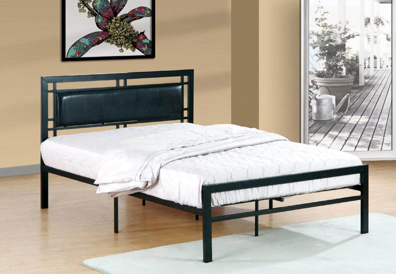 Black Metal Bed With A Padded Headboard
