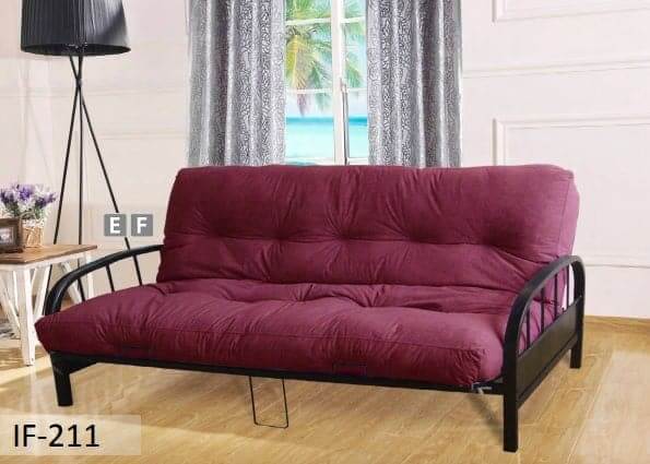 Shown Burgundy Black Metal Futon - DirectBed