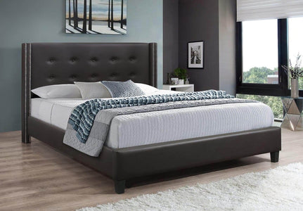 Brown PU Bed with Nailhead King Bed - DirectBed