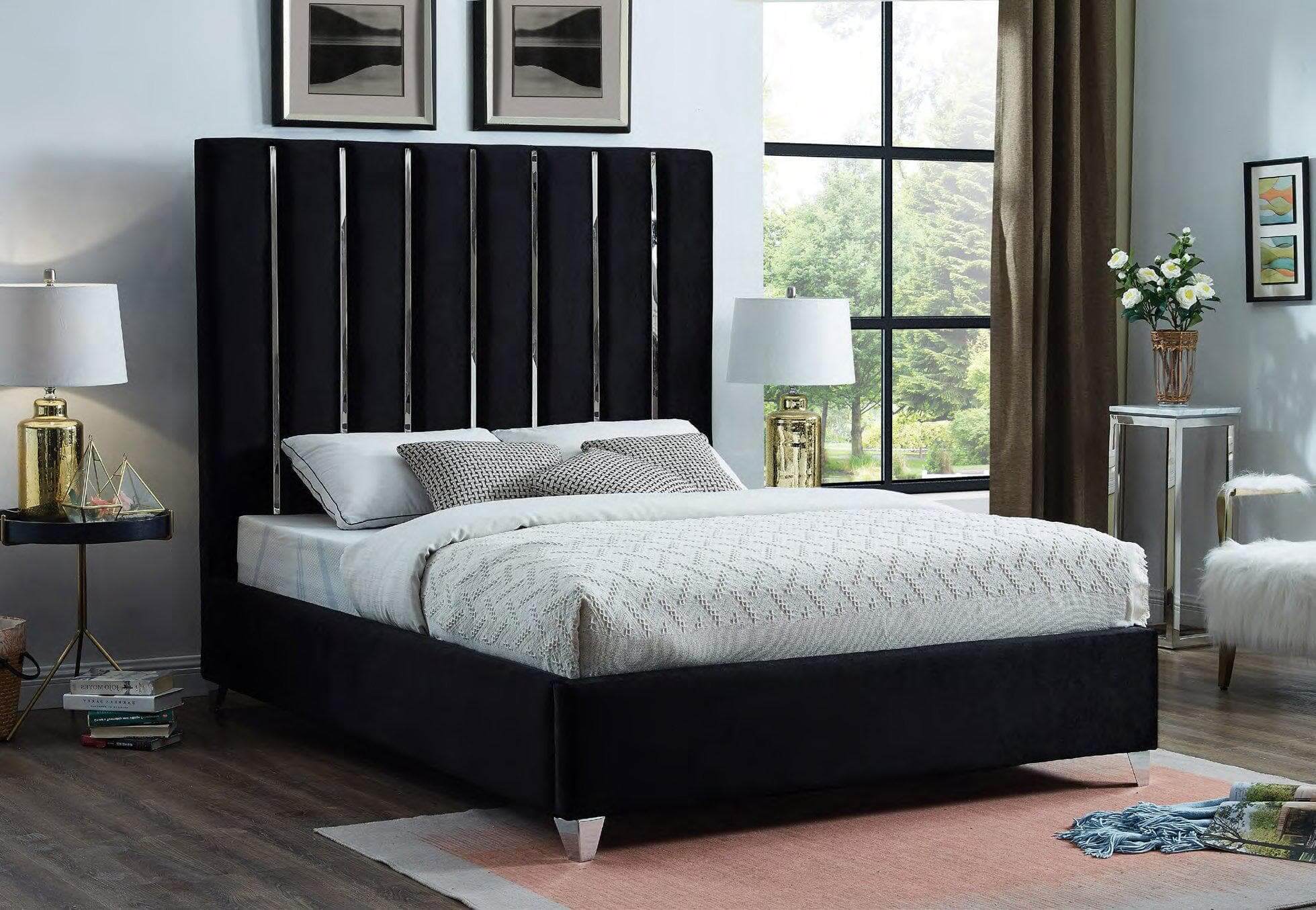 Chrome Velvet Black Bed - DirectBed