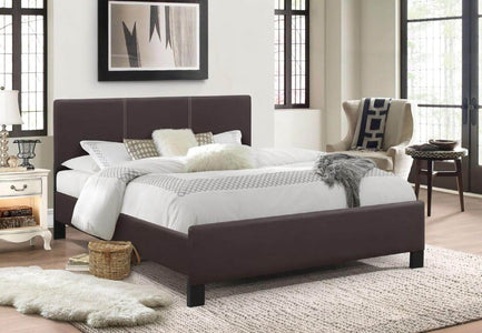 Contrast Stitching Espresso PU Bed Queen Bed - DirectBed