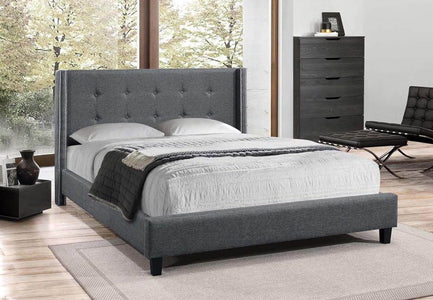 Dark Grey Fabric Bed With Nailhead King Bed - DirectBed