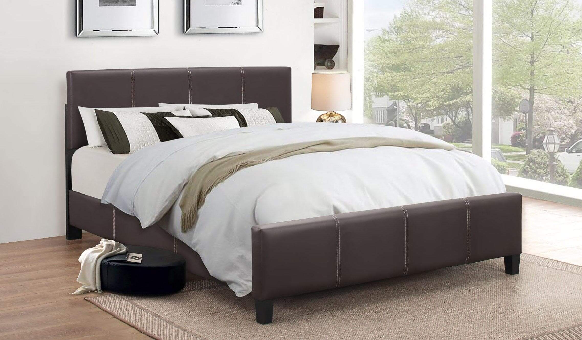 Espresso PU Bed With Contrast Stitching Single Bed - DirectBed