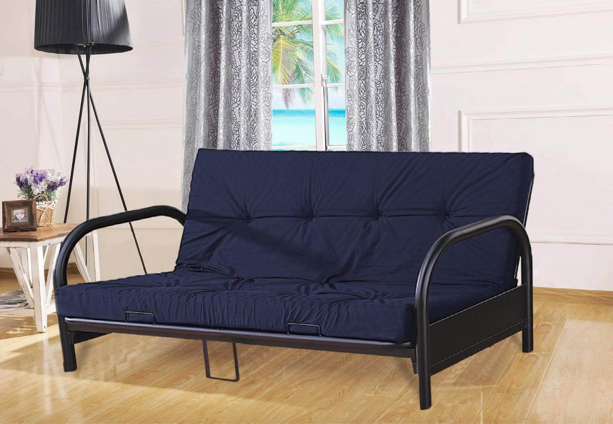 Fabric Shown Blue Black Metal Futon Futon Frame only - DirectBed