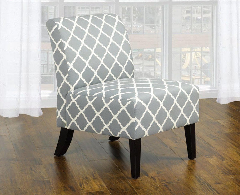 Grey Fabric Accent Chair With Quatrefoil Design