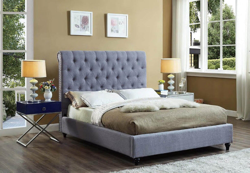 Grey Fabric Bed with Nailhead