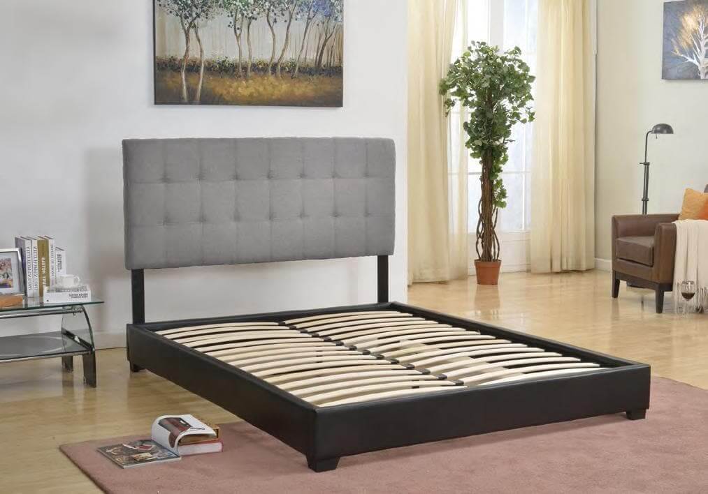 Grey Fabric Headboard optional Espresso Platform shown Queen HB - DirectBed