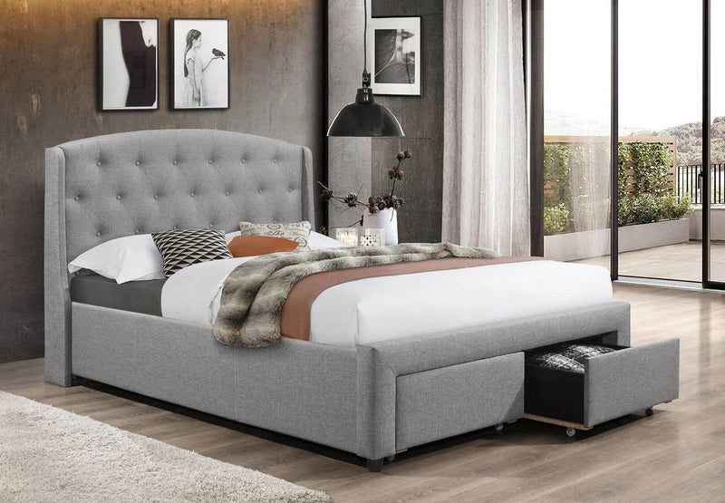 Grey Velvet Drawers Bed